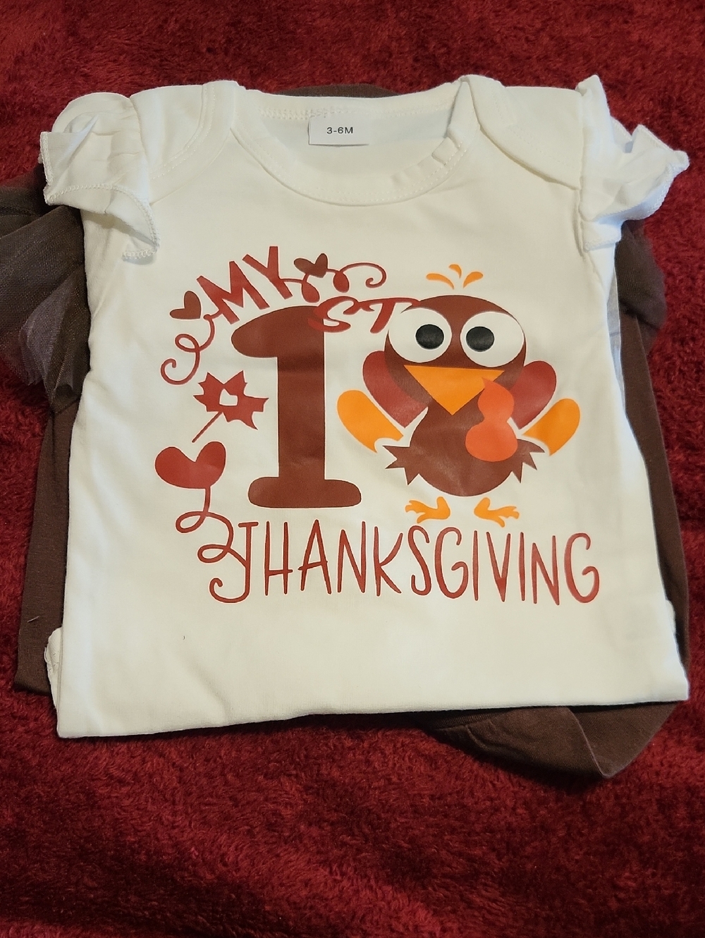 My 1st Thanksgiving Baby Bodysuit - White with Brown & Orange Turkey